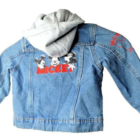 M&S Childs Jean Jacket Hoodie Mickey Mouse Blue Denim Gray Disney Size XS (2-3) - Picture 7 of 12